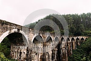 Nine-arch bridge in Sri Lanka. Beautiful railway bridge in Asia. Nature of Sri Lanka. Colonial architecture