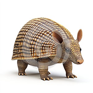 Nine-banded Armadillo Walking on White Background photo