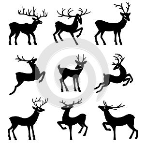 Nine black deer silhouettes
