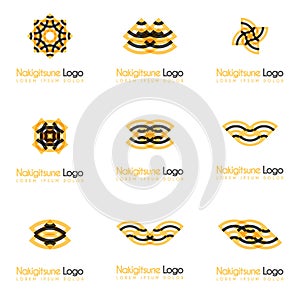 Nine black and yellow flower logos with geometric shapes in pack. for the celebration of the religion and architecture of the Midd