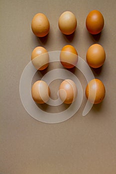 Nueve marrón huevos sobre el marrón comida o pascua de resurrección 