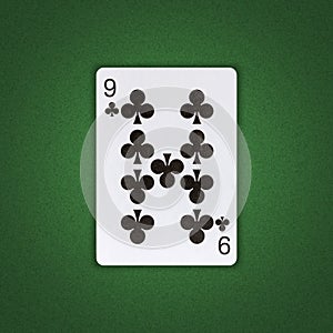 Nine of Clubs on a green poker background. Gamble. Playing cards