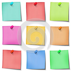 Nine colour post it note with pins