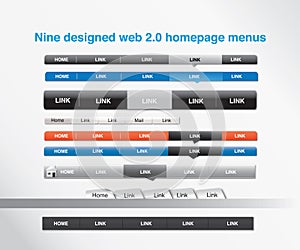 Nine designed web 2.0 homepage menus photo