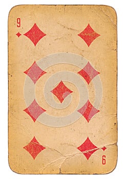 Nine of Diamonds old grunge soviet style playing card