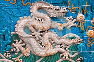 A Nine-Drgon Screen at Beihai Park in Beijing, China