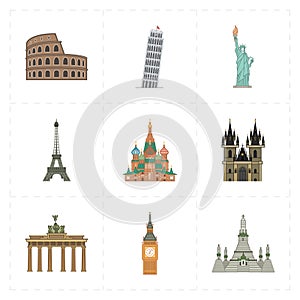 Nine flat landmark icons