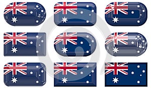 Nine glass buttons of the Flag of Australia