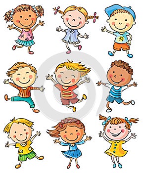 Nine Happy Kids Dancing or Jumping