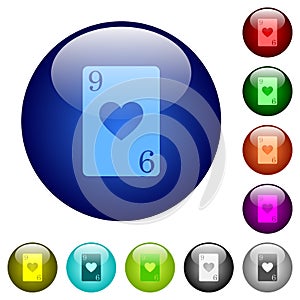 Nine of hearts card color glass buttons