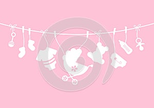 Nine Horizontal Hanging Baby Icons Girl Bow Pink And White