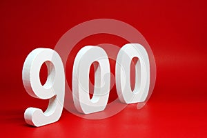 Nine Hundred  900  white wooden number  Isolated Red Background with Copy Space - New promotion 900% Percentage  Business financ