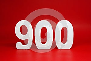 Nine Hundred  900  white wooden number  Isolated Red Background with Copy Space - New promotion 900% Percentage  Business financ