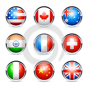 Nueve internacional bandera iconos 