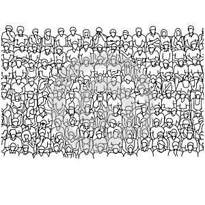 Nine lines of people sitting on stadium vector illustration sketch doodle hand drawn with black lines isolated on white background