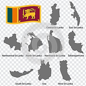 Nine Maps Provinces of Sri Lanka - alphabetical order with name. Every single map of  Province  Sri Lanka are listed and isolated