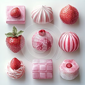 Nine marshmallows with strawberries