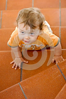 Nine month old baby male crawling