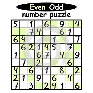 Nine by nine even-odd number puzzle vector illustration