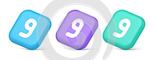 Nine number button calculation math financial budget web app 3d realistic isometric icon