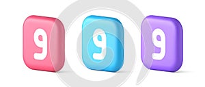 Nine number button calculation math financial budget web app 3d realistic speech bubble icon