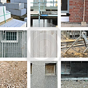 Nine pictures with different building materials