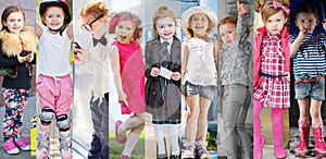 Nine pretty little girls in different clothes, photo