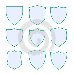 Nine protection shield icons with green border