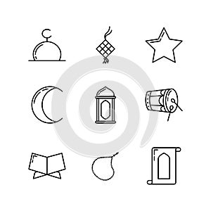 nine sets of ramadan line icon. simple, minimal and clean