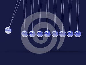 Nine Silver Newtons Cradle Shows Blank Spheres Copyspace For 9 L