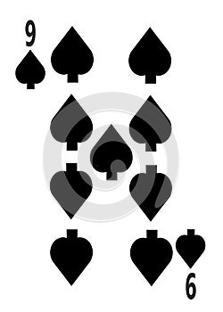 The nine of spades card in a regular 52 card poker playing deck