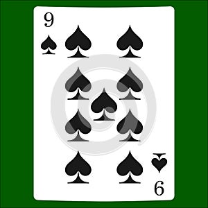 Nine spades. Card suit icon vector, playing cards symbols vector