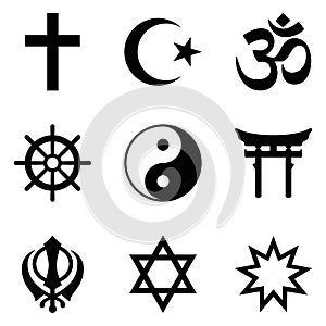 Nine symbols of World religions and major religious groups