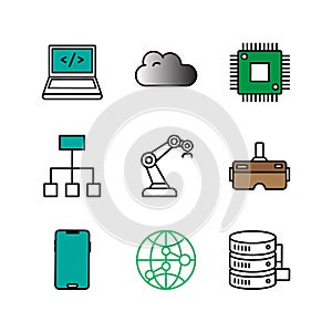 Modern technology icons representing cloud computing ai robotics vr and networks