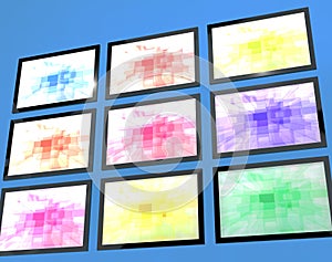 Nine TV Monitors Wall Mounted