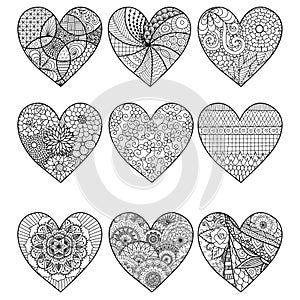 Nine zendoodle stylized hearted shape