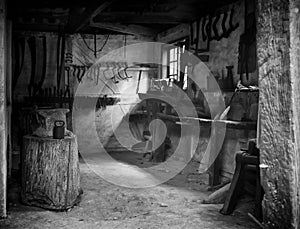 A nineteen century old empty desolate dirty locksmith workshop