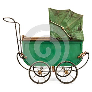 Nineteenth Century baby pram isolated on white photo