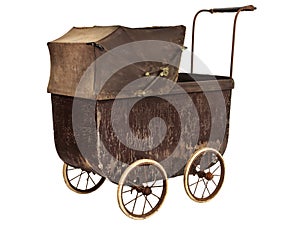 Nineteenth Century baby pram isolated on white photo