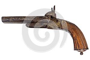 Nineteenth century handgun isolated on white