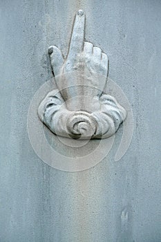 Nineteenth century tombstone detail hand pointing photo