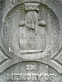 Nineteenth century tombstone detail at rest hand photo