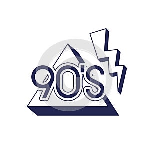 Nineties decade number with triangle and thunder