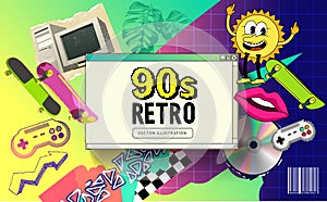Nineties Retro Background With Objects And Patterns