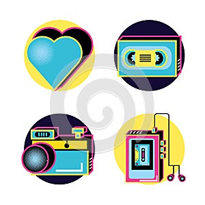 Nineties retro set icons