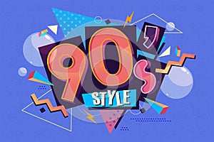 Nineties style vintage banner. 90s flyer, 90 sign photo