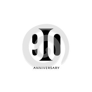 Ninety anniversary, minimalistic logo. Ninetieth years, 90th jubilee, greeting card. Birthday invitation. 90 year sign