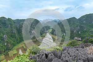 Ninh Binh landscpae in Vietnam. Karst landscape and river