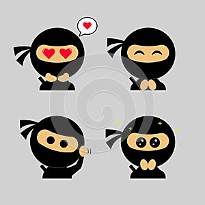 Four cute ninja face icons