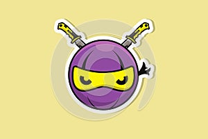 Ninja Ball with Swords Sticker design vector illustration. Ninja people icon concept.